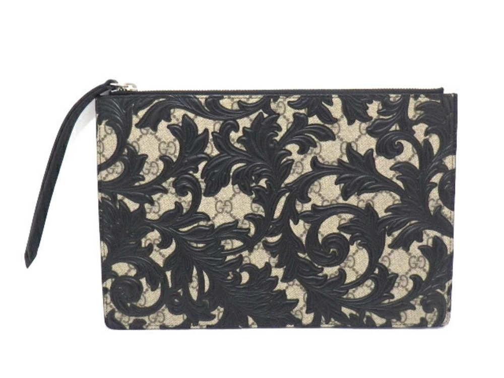 Gucci Clutch Bag Arabesque GG Canvas Beige Cream x Black